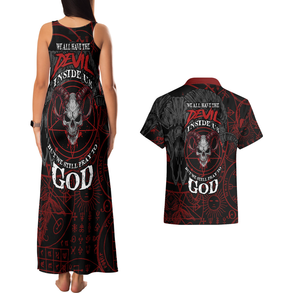 Skull Demon Couples Matching Tank Maxi Dress and Hawaiian Shirt We All Have The Devil Inside Us - Wonder Print Shop