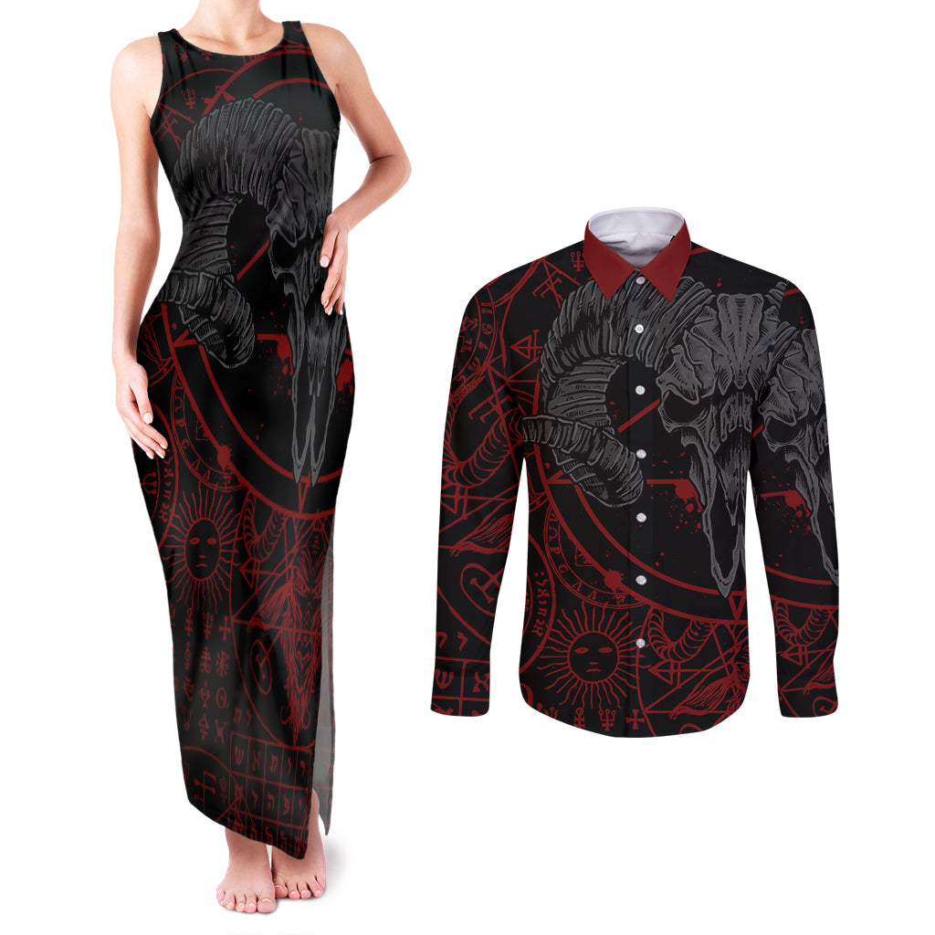 Skull Demon Couples Matching Tank Maxi Dress and Long Sleeve Button Shirts We All Have The Devil Inside Us - Wonder Print Shop