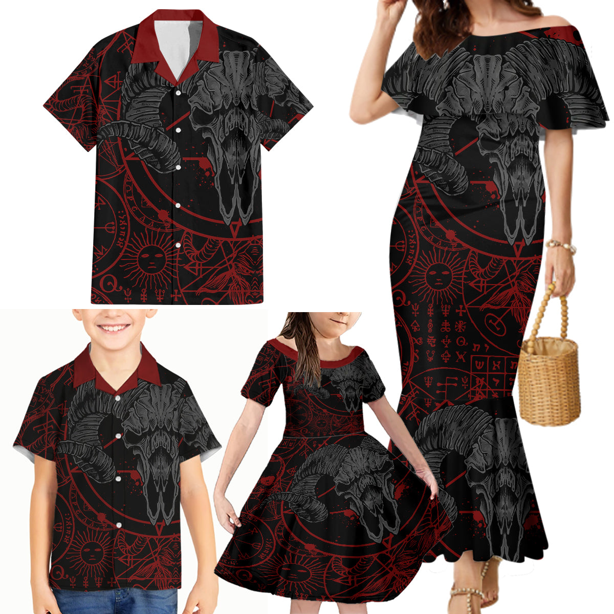 Skull Demon Family Matching Mermaid Dress and Hawaiian Shirt We All Have The Devil Inside Us - Wonder Print Shop