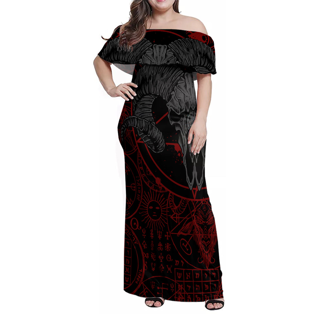Skull Demon Family Matching Off Shoulder Maxi Dress and Hawaiian Shirt We All Have The Devil Inside Us - Wonder Print Shop