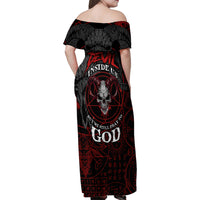 Skull Demon Family Matching Off Shoulder Maxi Dress and Hawaiian Shirt We All Have The Devil Inside Us - Wonder Print Shop