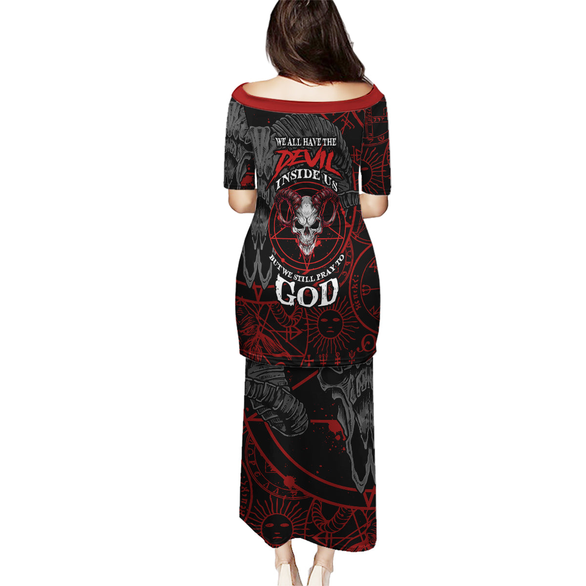 Skull Demon Family Matching Puletasi Dress and Hawaiian Shirt We All Have The Devil Inside Us - Wonder Print Shop