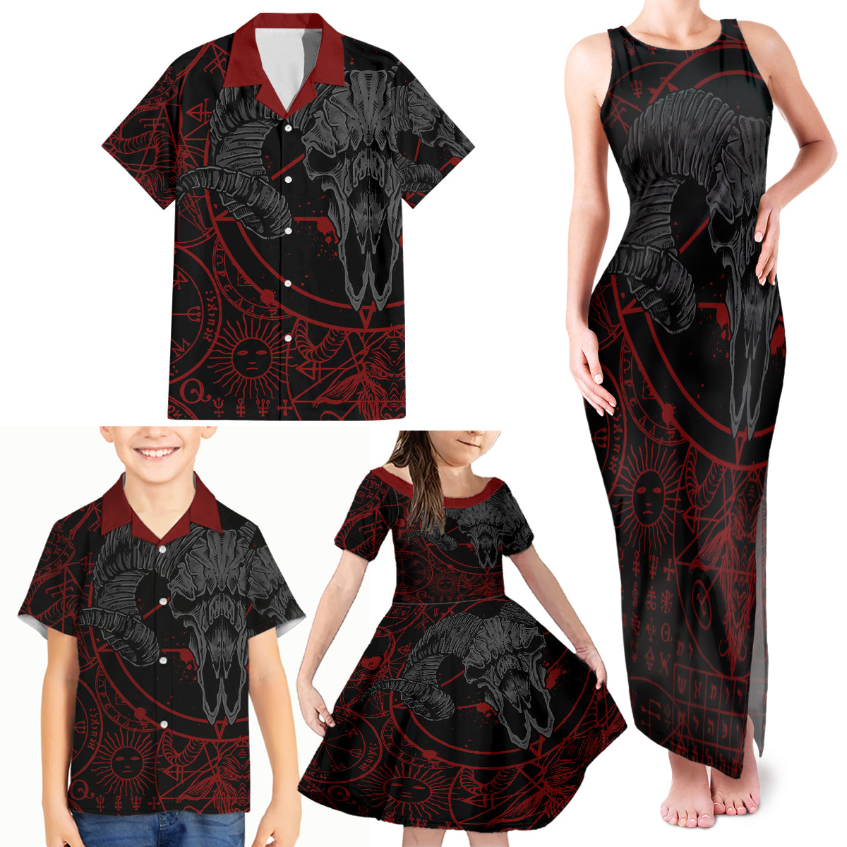 Skull Demon Family Matching Tank Maxi Dress and Hawaiian Shirt We All Have The Devil Inside Us - Wonder Print Shop
