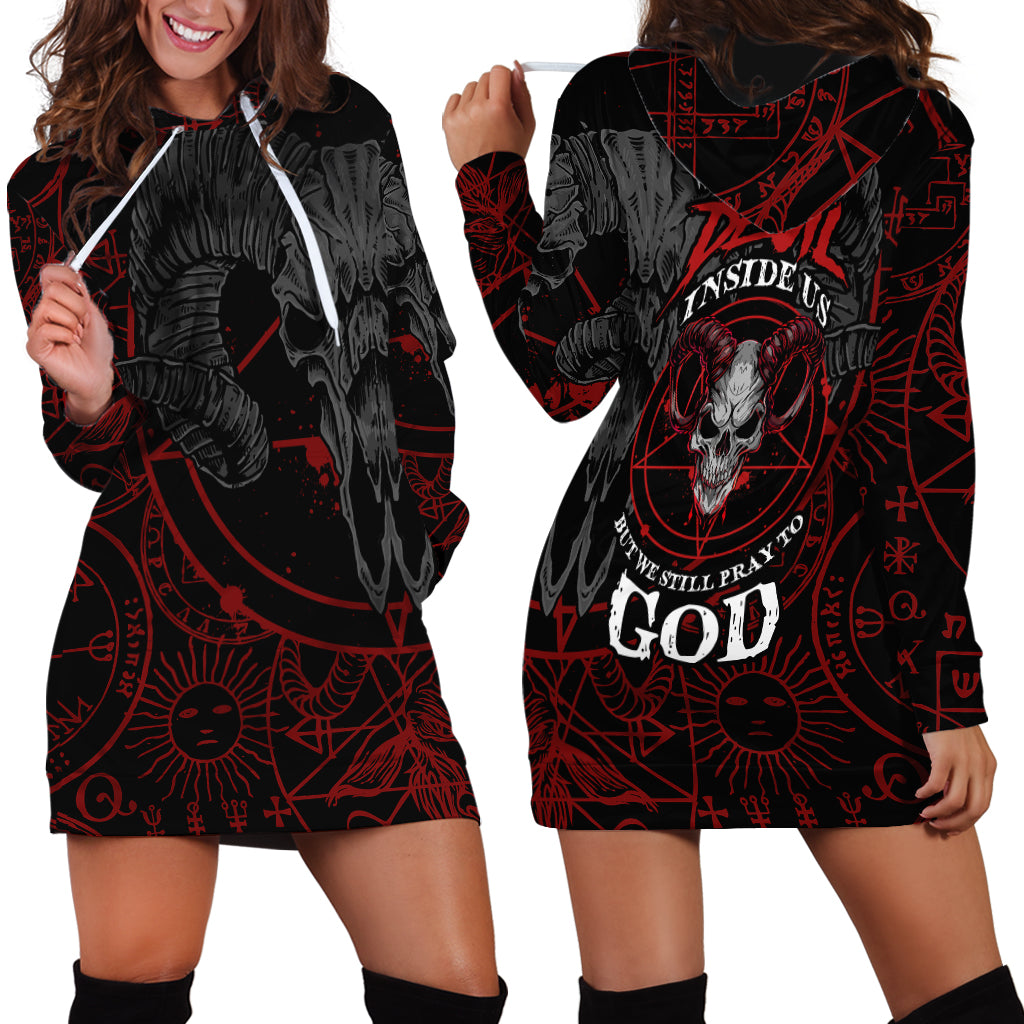 Skull Demon Hoodie Dress We All Have The Devil Inside Us - Wonder Print Shop