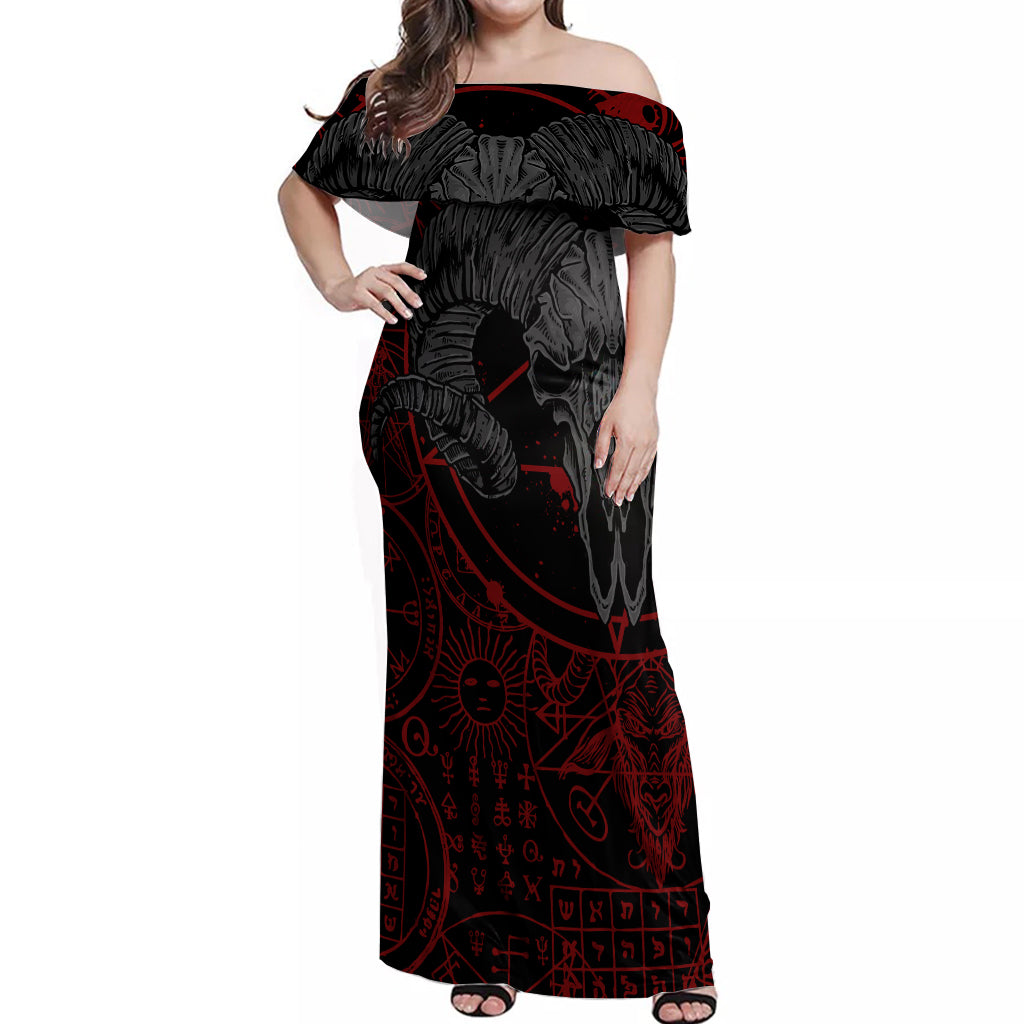 Skull Demon Off Shoulder Maxi Dress We All Have The Devil Inside Us - Wonder Print Shop