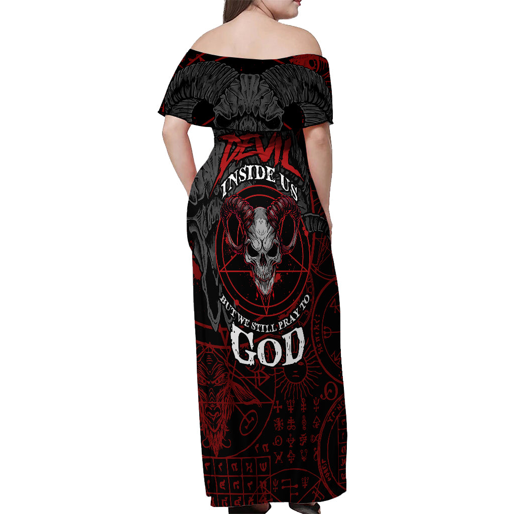 Skull Demon Off Shoulder Maxi Dress We All Have The Devil Inside Us - Wonder Print Shop