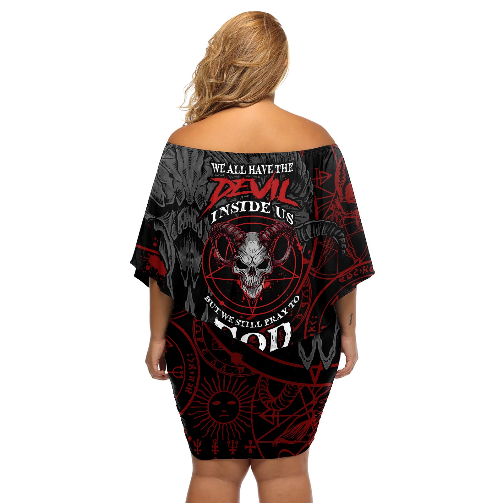 Skull Demon Off Shoulder Short Dress We All Have The Devil Inside Us - Wonder Print Shop