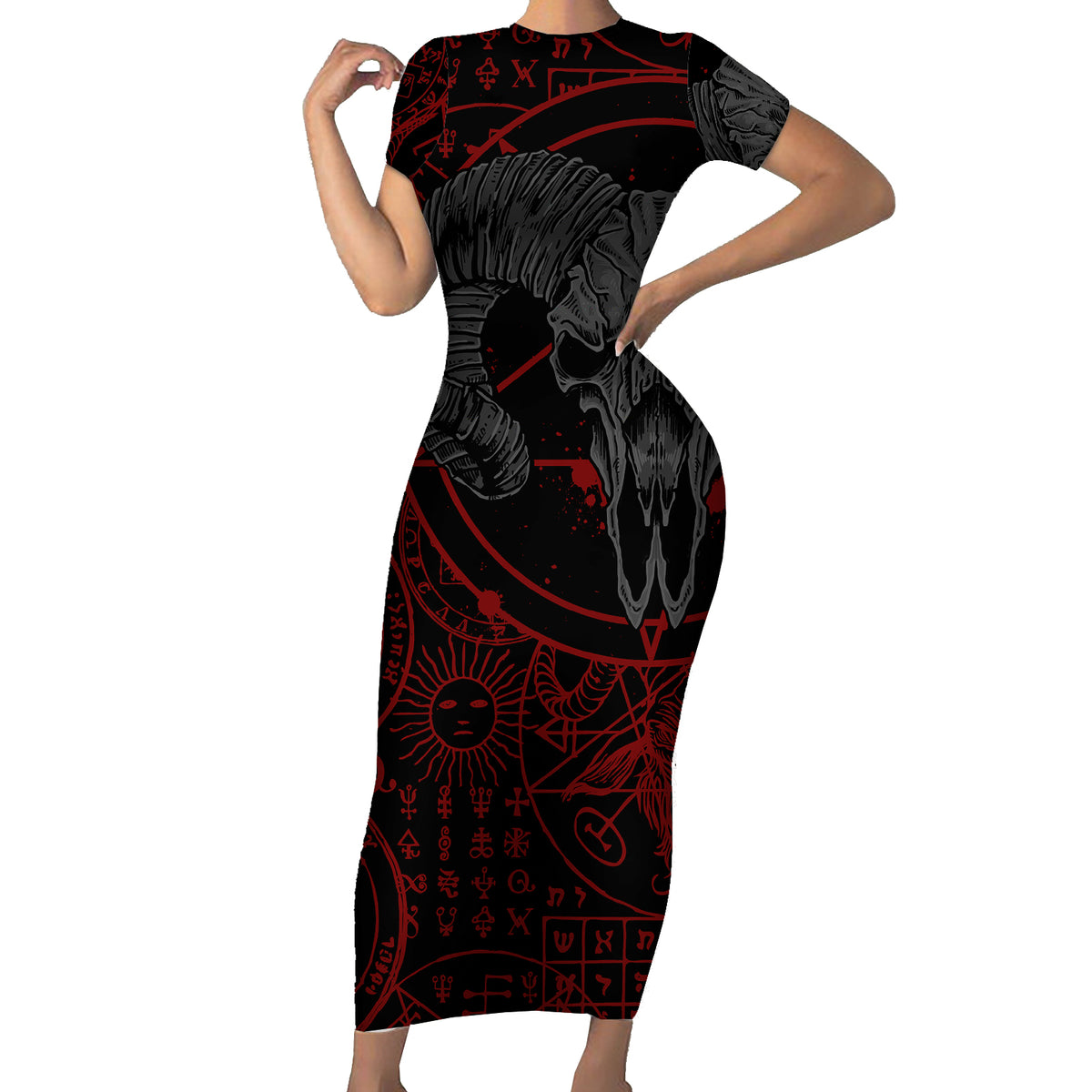 Skull Demon Short Sleeve Bodycon Dress We All Have The Devil Inside Us - Wonder Print Shop