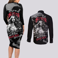 Skeleton Girl Couples Matching Long Sleeve Bodycon Dress and Long Sleeve Button Shirts Yes I'm A Bicth - Not Yours - Wonder Print Shop