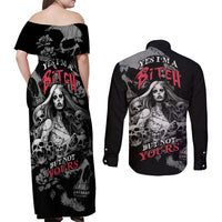 Skeleton Girl Couples Matching Off Shoulder Maxi Dress and Long Sleeve Button Shirts Yes I'm A Bicth - Not Yours - Wonder Print Shop