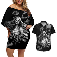 Skeleton Girl Couples Matching Off Shoulder Short Dress and Hawaiian Shirt Yes I'm A Bicth - Not Yours - Wonder Print Shop