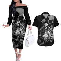 Skeleton Girl Couples Matching Off The Shoulder Long Sleeve Dress and Hawaiian Shirt Yes I'm A Bicth - Not Yours - Wonder Print Shop