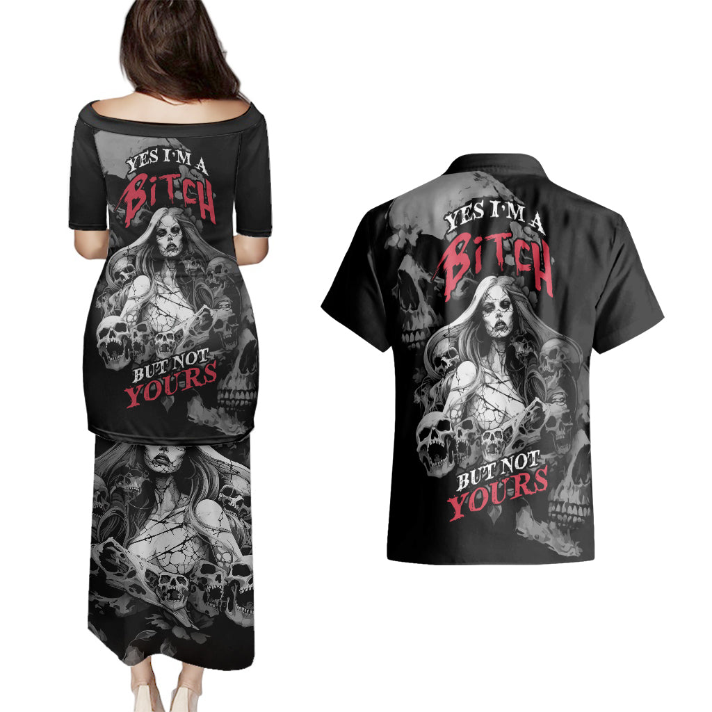 Skeleton Girl Couples Matching Puletasi Dress and Hawaiian Shirt Yes I'm A Bicth - Not Yours - Wonder Print Shop