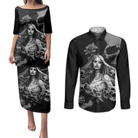 Skeleton Girl Couples Matching Puletasi Dress and Long Sleeve Button Shirts Yes I'm A Bicth - Not Yours - Wonder Print Shop