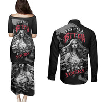 Skeleton Girl Couples Matching Puletasi Dress and Long Sleeve Button Shirts Yes I'm A Bicth - Not Yours - Wonder Print Shop