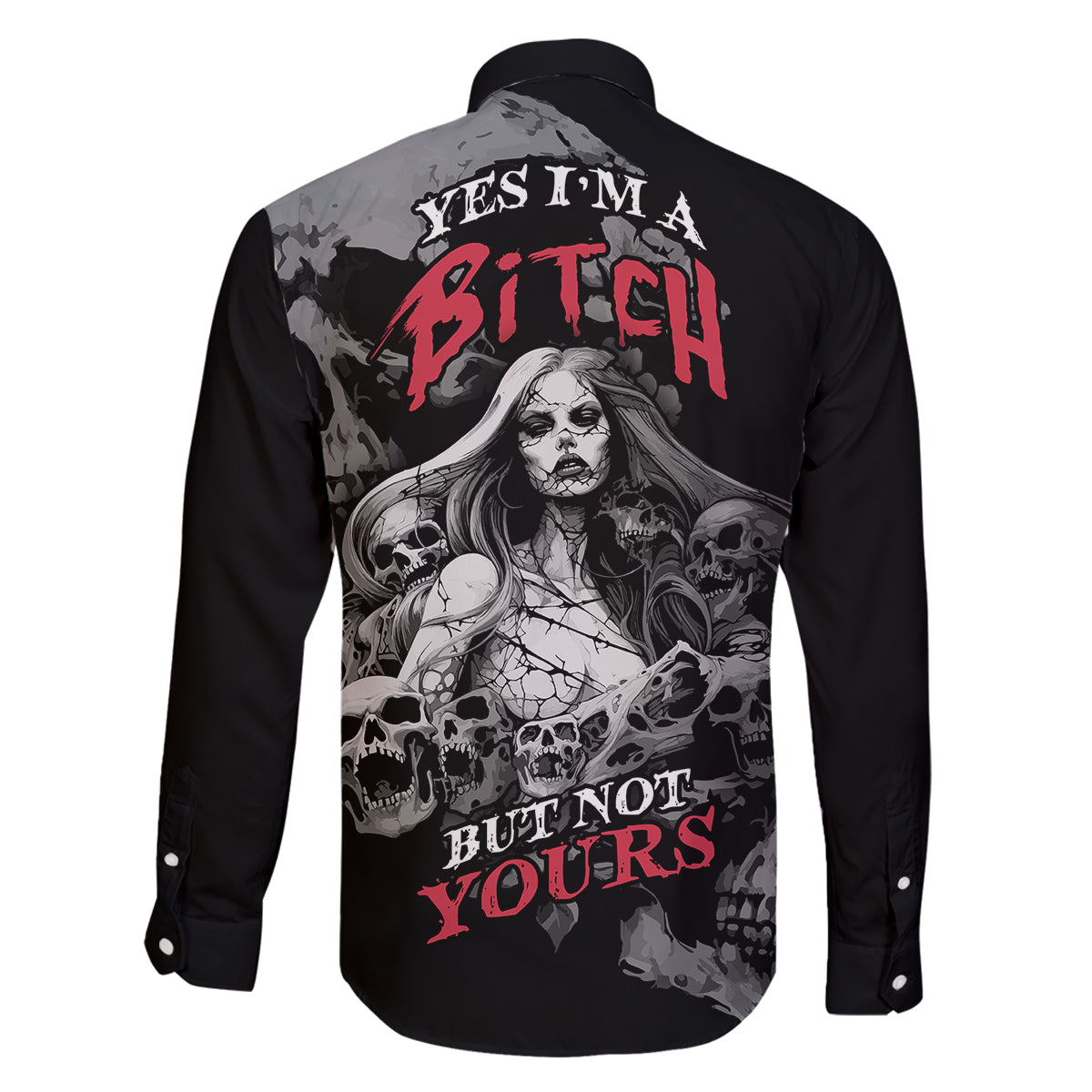 Skeleton Girl Family Matching Long Sleeve Bodycon Dress and Hawaiian Shirt Yes I'm A Bicth - Not Yours - Wonder Print Shop