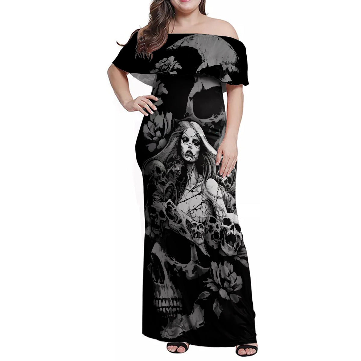 Skeleton Girl Family Matching Off Shoulder Maxi Dress and Hawaiian Shirt Yes I'm A Bicth - Not Yours - Wonder Print Shop