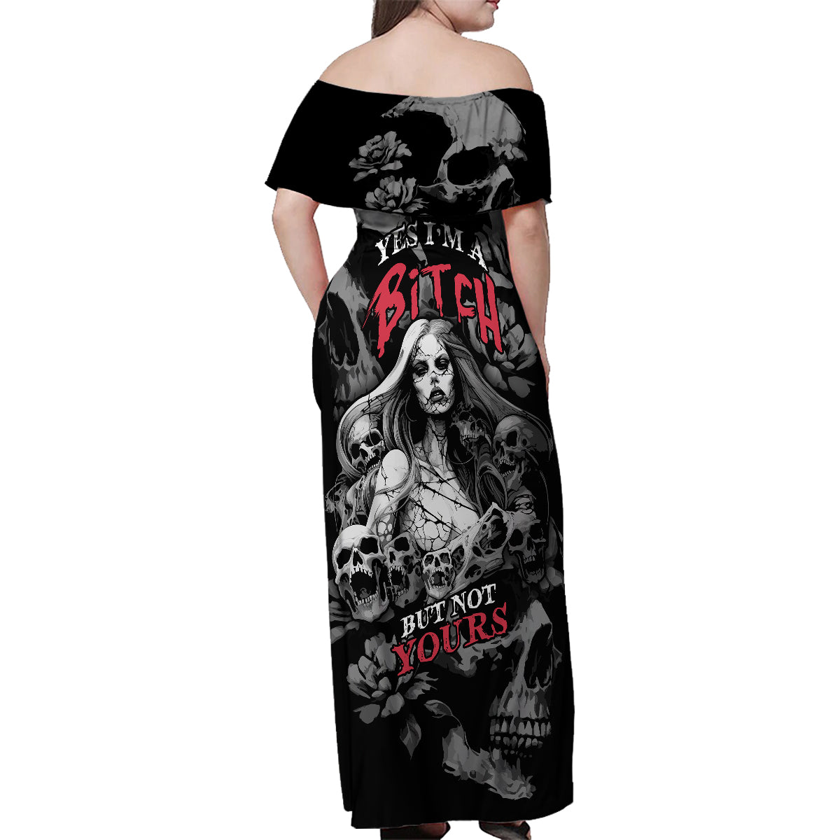 Skeleton Girl Family Matching Off Shoulder Maxi Dress and Hawaiian Shirt Yes I'm A Bicth - Not Yours - Wonder Print Shop