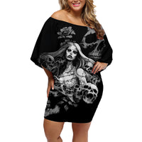Skeleton Girl Family Matching Off Shoulder Short Dress and Hawaiian Shirt Yes I'm A Bicth - Not Yours - Wonder Print Shop