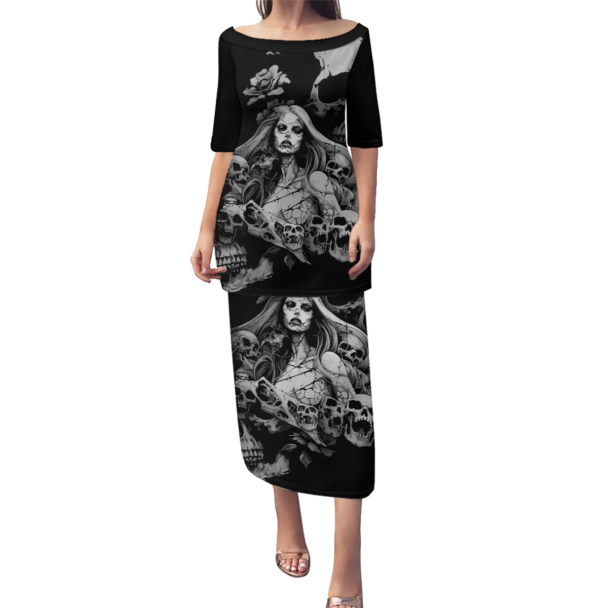 Skeleton Girl Family Matching Puletasi Dress and Hawaiian Shirt Yes I'm A Bicth - Not Yours - Wonder Print Shop