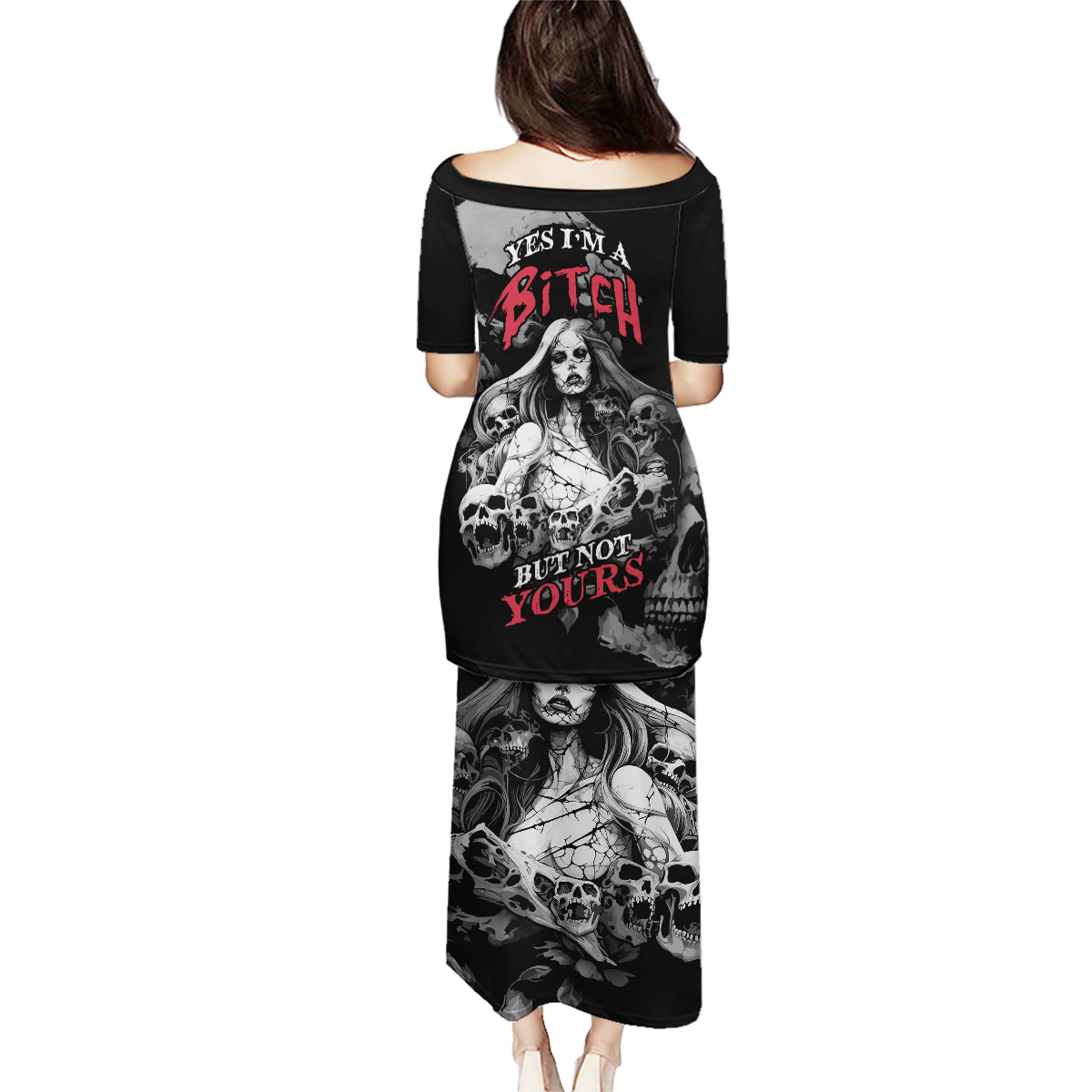 Skeleton Girl Family Matching Puletasi Dress and Hawaiian Shirt Yes I'm A Bicth - Not Yours - Wonder Print Shop