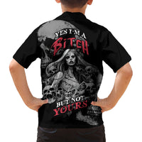 Skeleton Girl Family Matching Short Sleeve Bodycon Dress and Hawaiian Shirt Yes I'm A Bicth - Not Yours - Wonder Print Shop