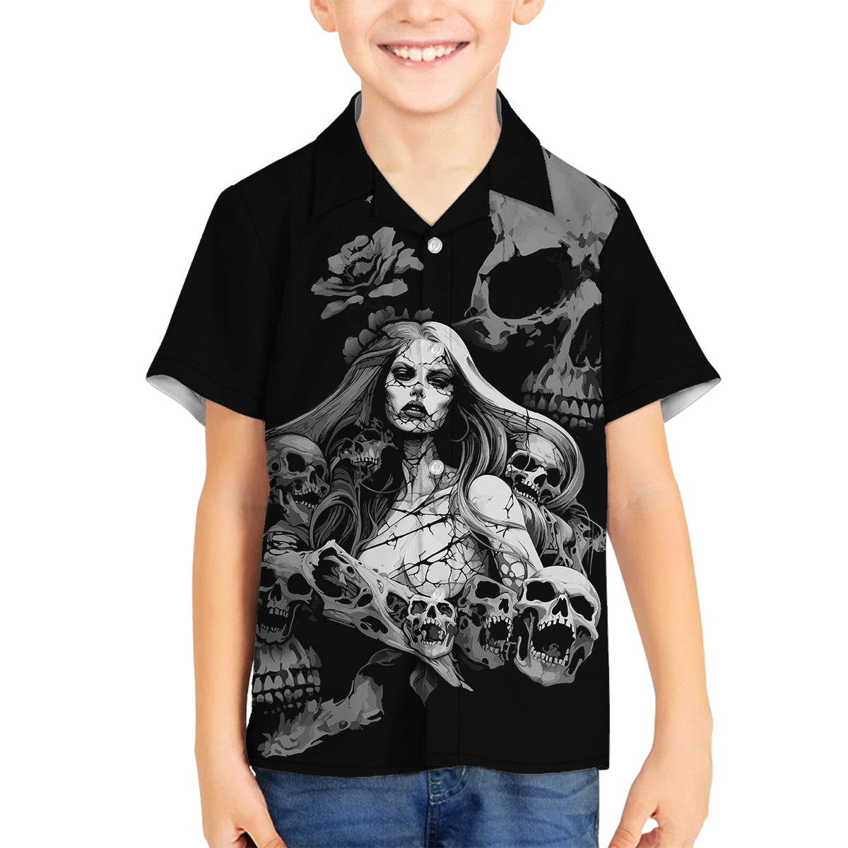 Skeleton Girl Kid Hawaiian Shirt Yes I'm A Bicth - Not Yours - Wonder Print Shop