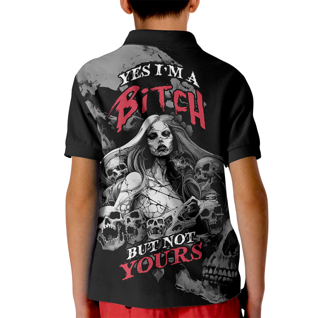 Skeleton Girl Kid Polo Shirt Yes I'm A Bicth - Not Yours - Wonder Print Shop