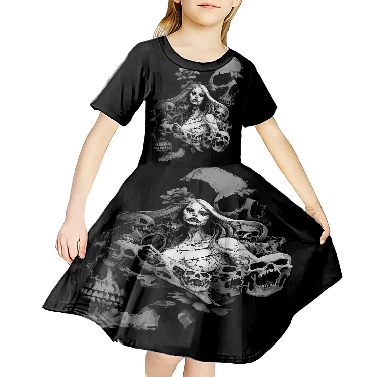 Skeleton Girl Kid Short Sleeve Dress Yes I'm A Bicth - Not Yours - Wonder Print Shop