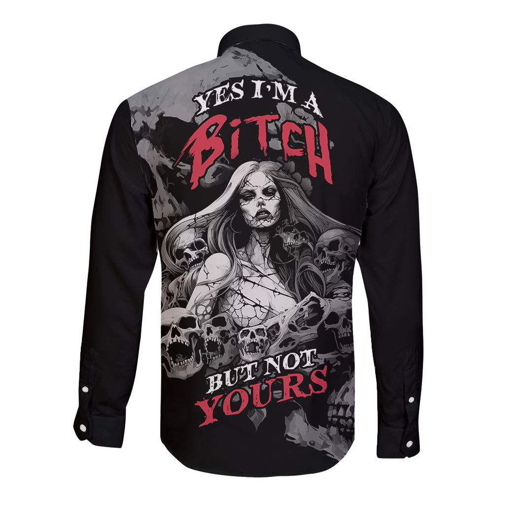 Skeleton Girl Long Sleeve Button Shirt Yes I'm A Bicth - Not Yours - Wonder Print Shop