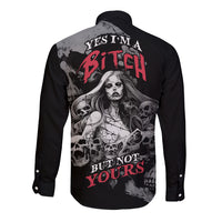 Skeleton Girl Long Sleeve Button Shirt Yes I'm A Bicth - Not Yours - Wonder Print Shop