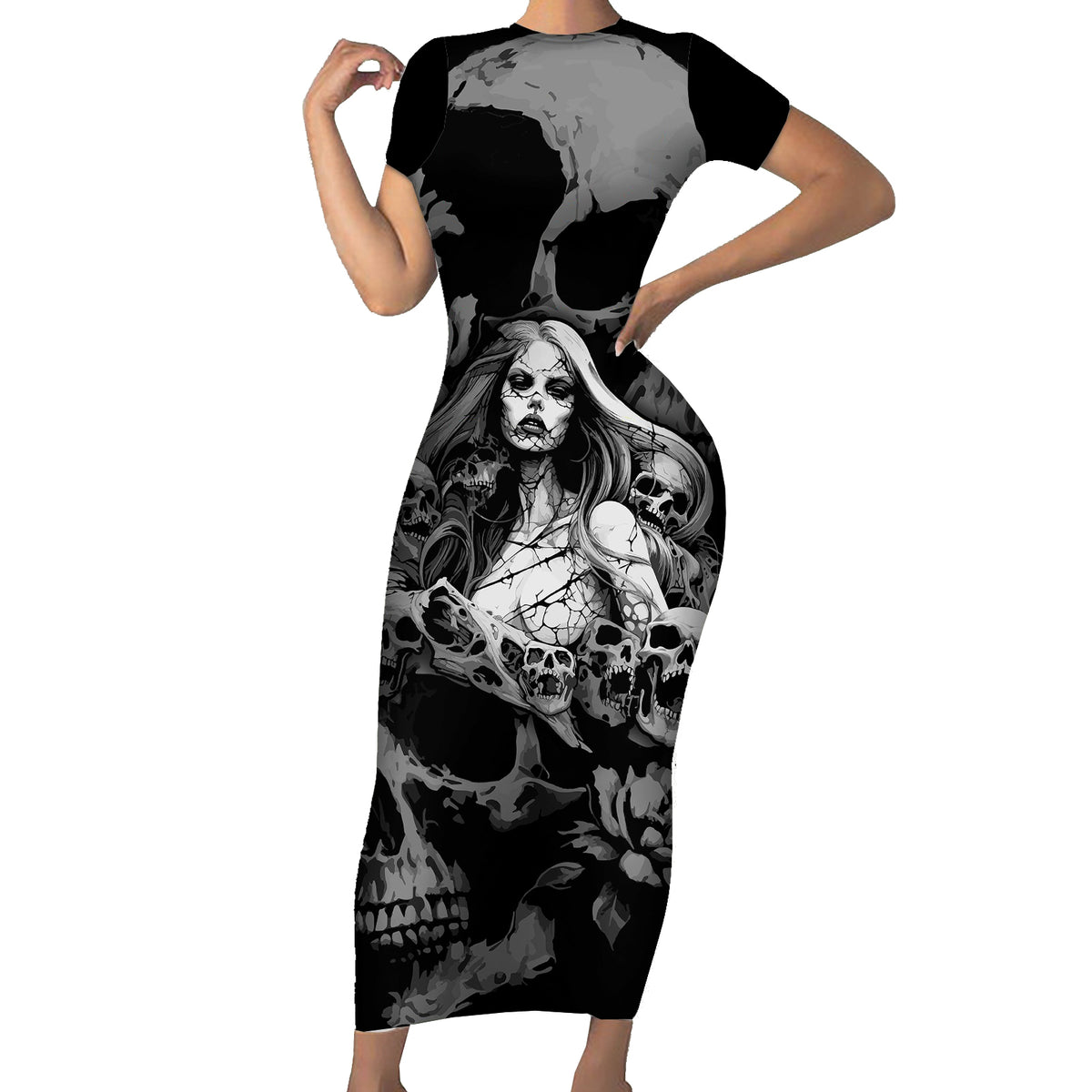 Skeleton Girl Short Sleeve Bodycon Dress Yes I'm A Bicth - Not Yours - Wonder Print Shop