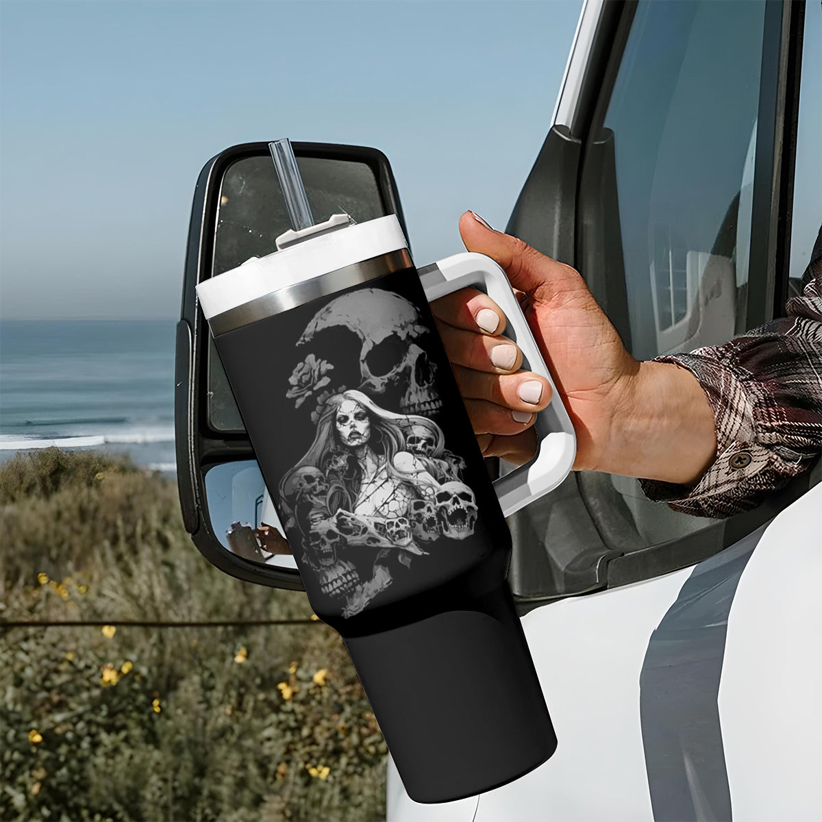 Skeleton Girl Tumbler With Handle Yes I'm A Bicth - Not Yours - Wonder Print Shop