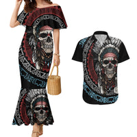 Native American Skull Couples Matching Mermaid Dress and Hawaiian Shirt American History Begins With Native History - Wonder Print Shop