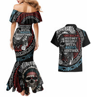 Native American Skull Couples Matching Mermaid Dress and Hawaiian Shirt American History Begins With Native History - Wonder Print Shop