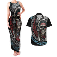 Native American Skull Couples Matching Tank Maxi Dress and Hawaiian Shirt American History Begins With Native History - Wonder Print Shop
