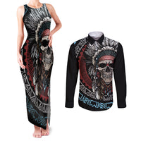Native American Skull Couples Matching Tank Maxi Dress and Long Sleeve Button Shirts American History Begins With Native History - Wonder Print Shop