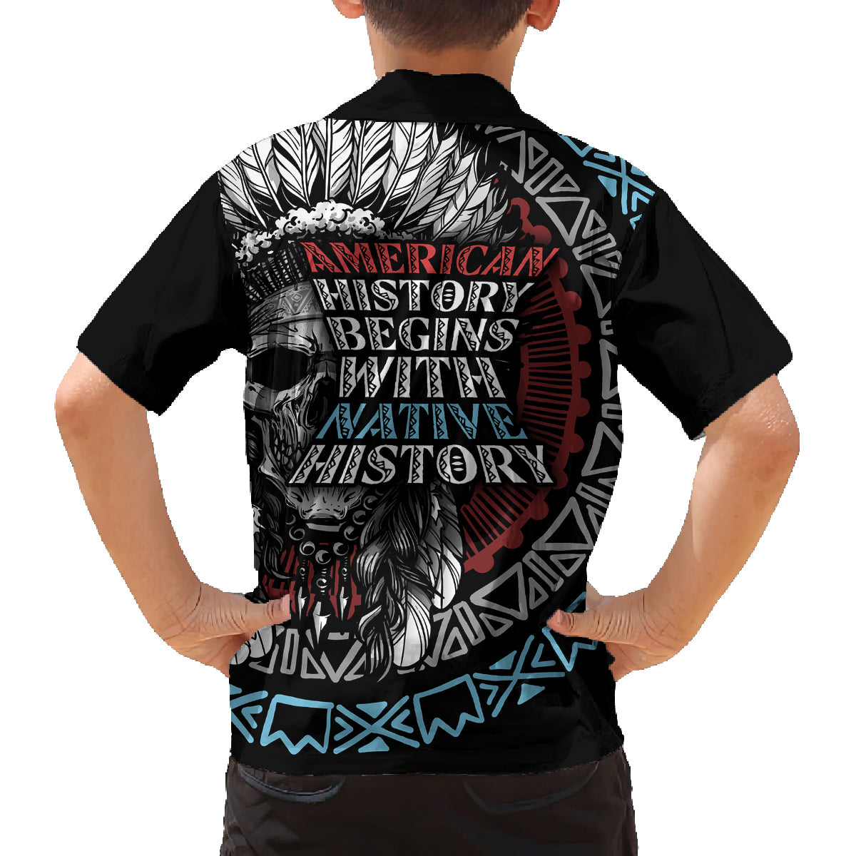 Native American Skull Family Matching Off Shoulder Maxi Dress and Hawaiian Shirt American History Begins With Native History - Wonder Print Shop