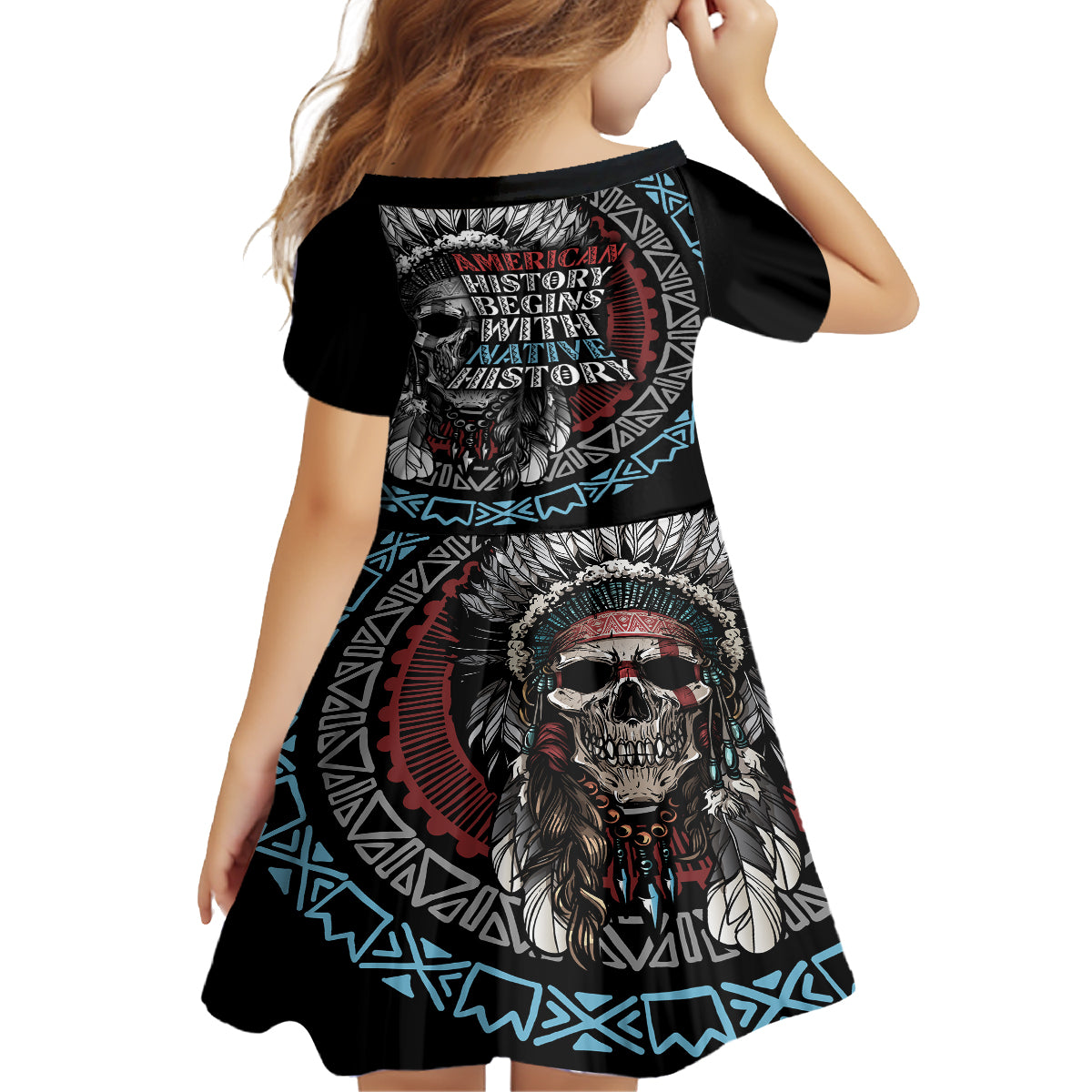 Native American Skull Family Matching Off Shoulder Maxi Dress and Hawaiian Shirt American History Begins With Native History - Wonder Print Shop