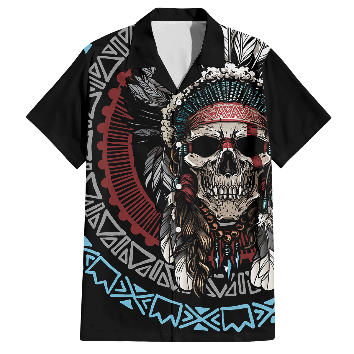 Native American Skull Family Matching Off Shoulder Short Dress and Hawaiian Shirt American History Begins With Native History - Wonder Print Shop