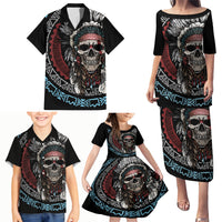 Native American Skull Family Matching Puletasi Dress and Hawaiian Shirt American History Begins With Native History - Wonder Print Shop