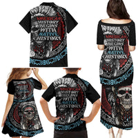 Native American Skull Family Matching Puletasi Dress and Hawaiian Shirt American History Begins With Native History - Wonder Print Shop