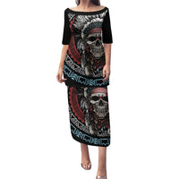 Native American Skull Family Matching Puletasi Dress and Hawaiian Shirt American History Begins With Native History - Wonder Print Shop