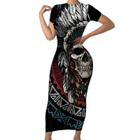 Native American Skull Family Matching Short Sleeve Bodycon Dress and Hawaiian Shirt American History Begins With Native History - Wonder Print Shop