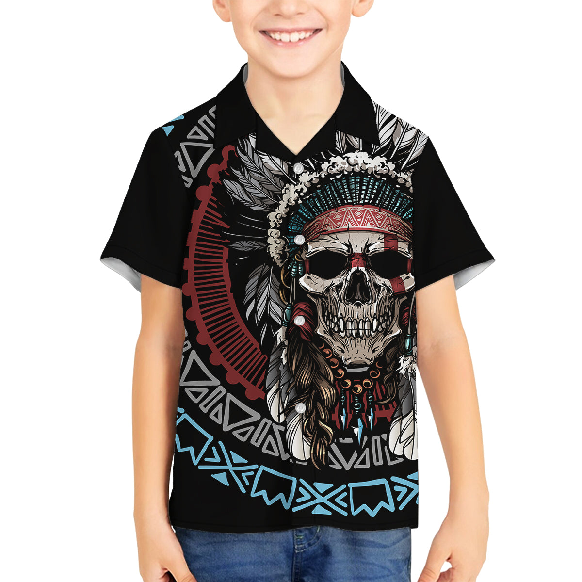Native American Skull Family Matching Summer Maxi Dress and Hawaiian Shirt American History Begins With Native History - Wonder Print Shop