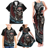 Native American Skull Family Matching Tank Maxi Dress and Hawaiian Shirt American History Begins With Native History - Wonder Print Shop
