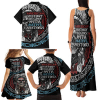 Native American Skull Family Matching Tank Maxi Dress and Hawaiian Shirt American History Begins With Native History - Wonder Print Shop