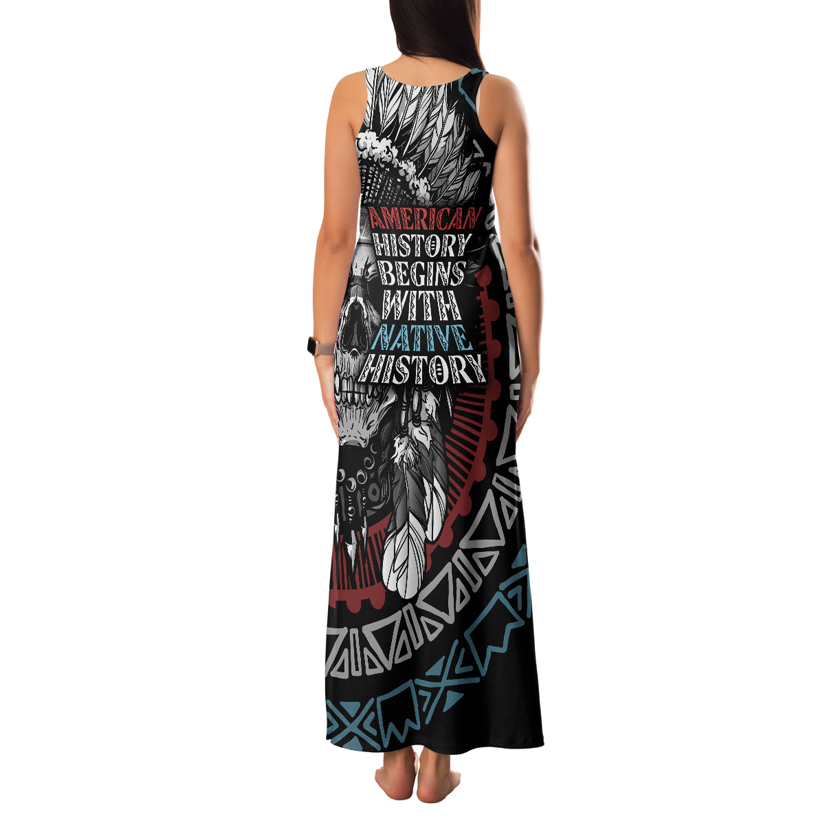 Native American Skull Family Matching Tank Maxi Dress and Hawaiian Shirt American History Begins With Native History - Wonder Print Shop