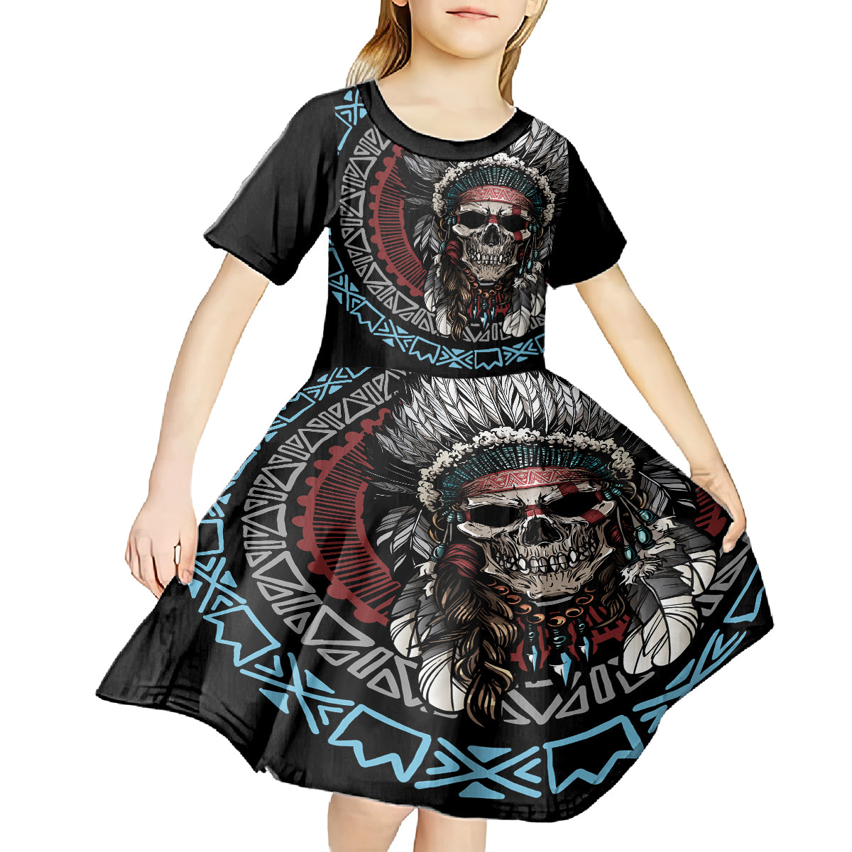 Native American Skull Kid Short Sleeve Dress American History Begins With Native History - Wonder Print Shop