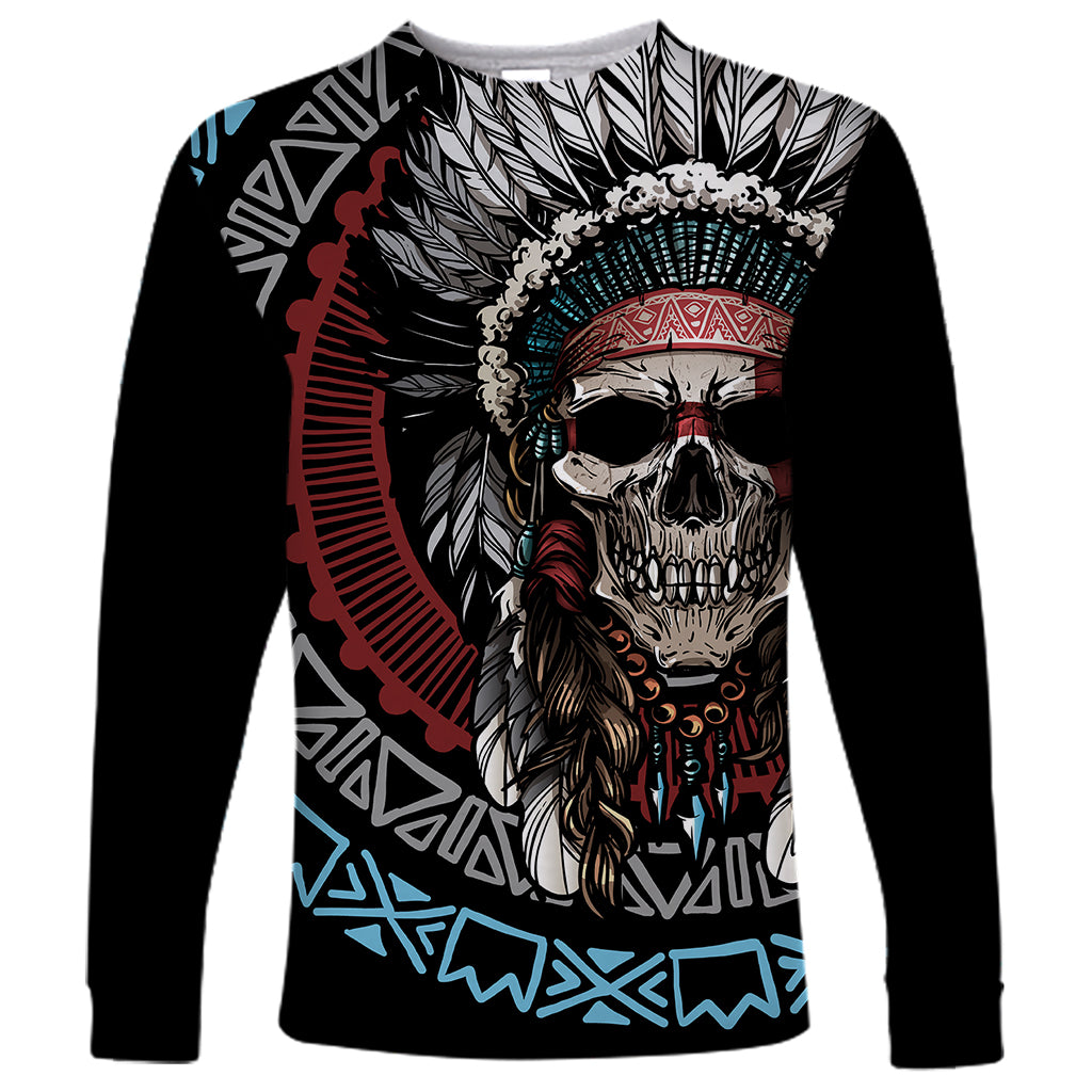 Native American Skull Long Sleeve Shirt American History Begins With Native History - Wonder Print Shop